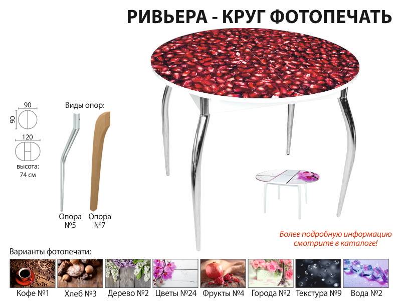 стол обеденный ривьера круг фотопечать в Ульяновске