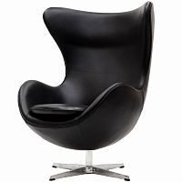 кресло с подлокотниками arne jacobsen style egg chair черное в Ульяновске