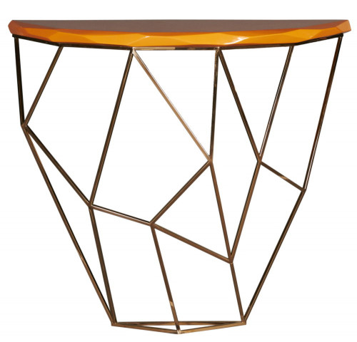 консоль geometric 100x38x90 золото, коричневая столешница в Ульяновске